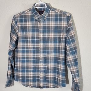 UNTUCKit Wrinkle Free Blue and Brown Plaid Casual Button Down Shirt